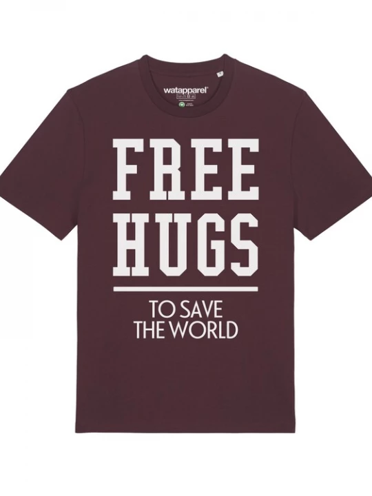 Foto van product Watapparel Shirt ' Free hugs to save the world ' donkerrood / wit