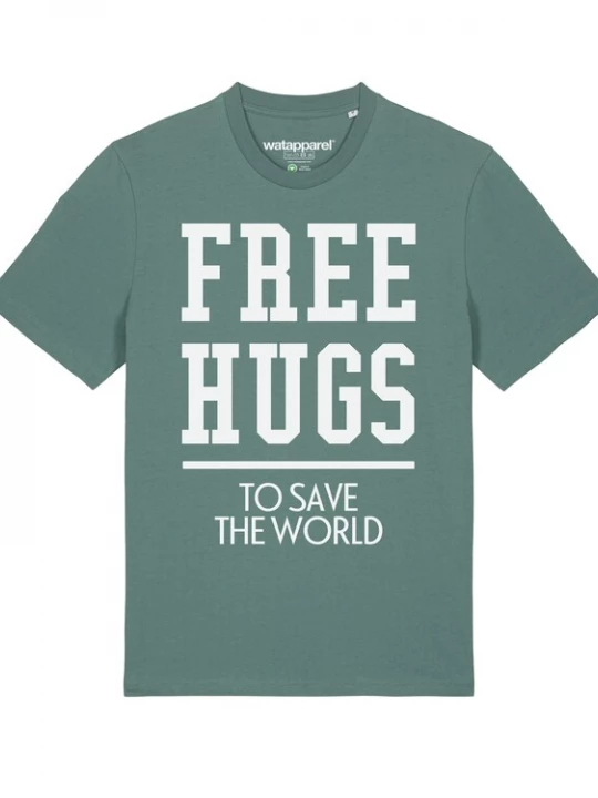 Foto van product Watapparel Shirt 'Free hugs to save the world' groen / wit