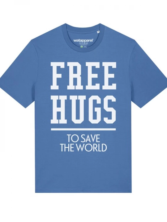 Foto van product Watapparel Shirt 'Free hugs to save the world' lichtblauw / wit
