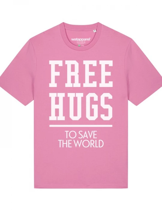 Foto van product Watapparel Shirt ' Free hugs to save the world ' rosa / wit