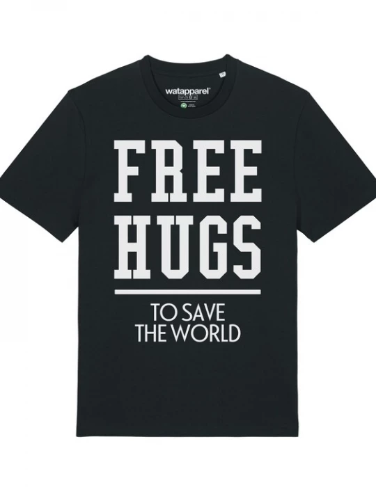 Foto van product Watapparel Shirt ' Free hugs to save the world ' zwart / wit