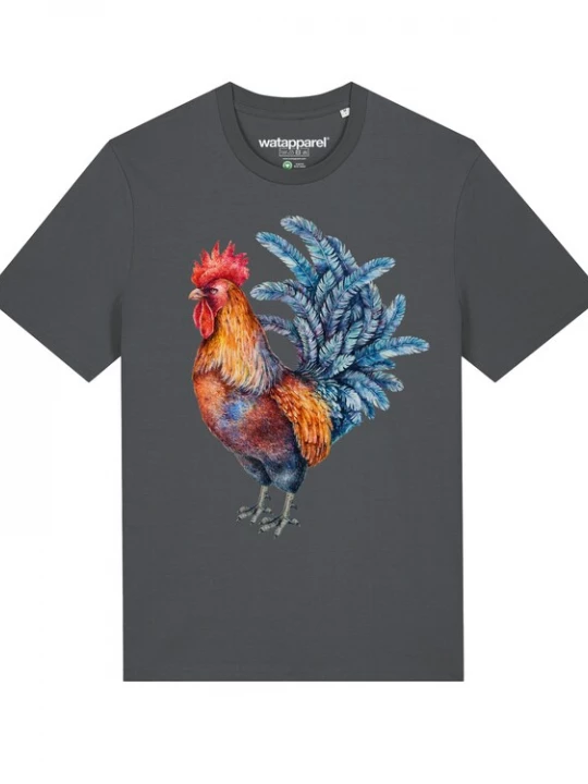Foto van product Watapparel Shirt ' Grimmiger Gockel ' antraciet / gemengde kleuren