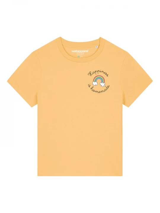 Foto van product Watapparel Shirt ' Happiness is homemade ' lichtgeel / gemengde kleuren