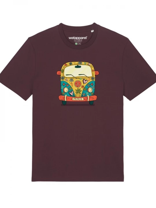 Foto van product Watapparel Shirt 'Hippies Bus' donkerbruin / braam / gemengde kleuren