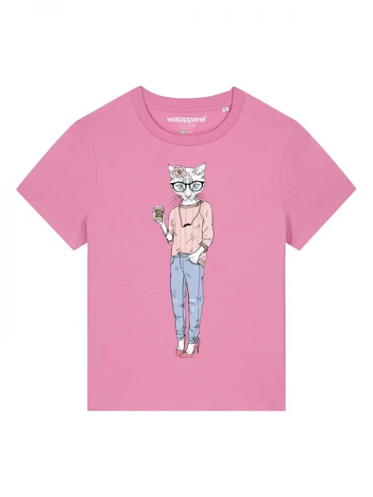 Foto van product Watapparel Shirt ' Hipster Cat with Moustache ' gemengde kleuren / rosa