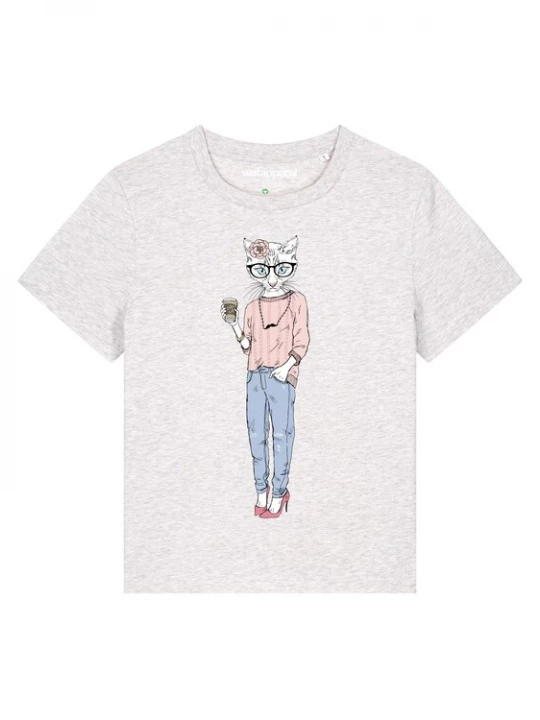 Foto van product Watapparel Shirt ' Hipster Cat with Moustache ' gemengde kleuren / wit gemêleerd