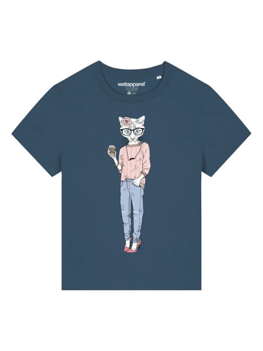 Foto van product Watapparel Shirt ' Hipster Cat with Moustache ' petrol / gemengde kleuren