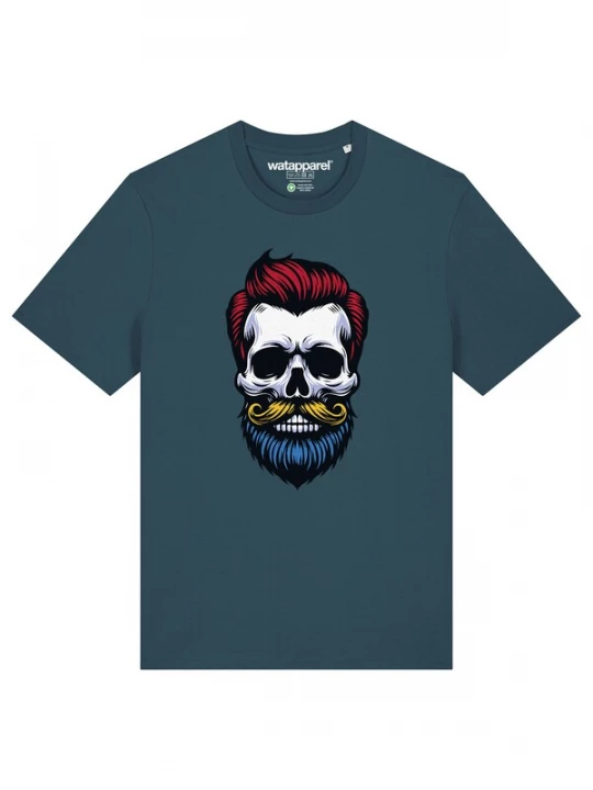 Foto van product Watapparel Shirt 'Hipster Skull' blauw / geel / petrol / rood / wit