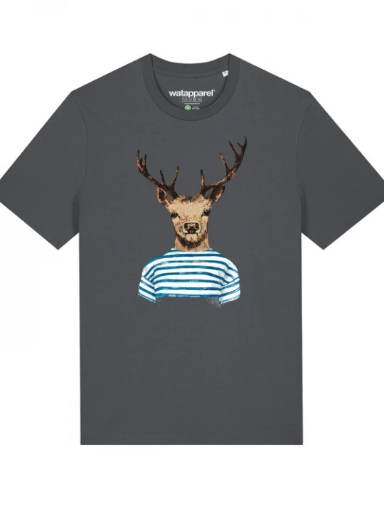 Foto van product Watapparel Shirt 'Hirsch' donkerblauw / bruin / antraciet / wit