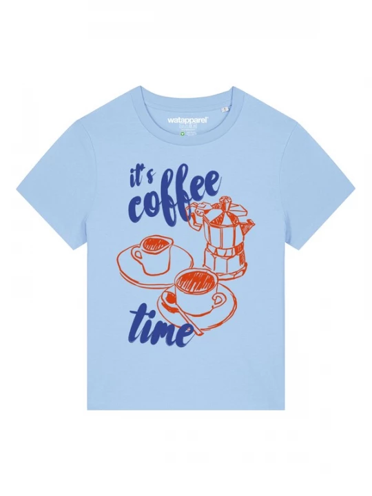 Foto van product Watapparel Shirt 'Its Coffee Time' saffier / lichtblauw / oranjerood