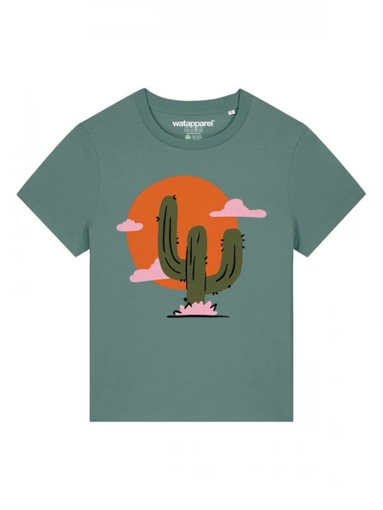 Foto van product Watapparel Shirt 'Kaktus Im Sonnenuntergang' olijfgroen / jade groen / oranje / rosa