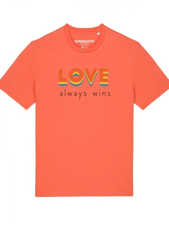Foto van product Watapparel Shirt 'Love always wins' blauw / geel / oranje / zwart