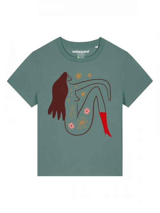 Foto van product Watapparel Shirt 'Love And Flex' donkerbruin / smaragd / mandarijn / rood