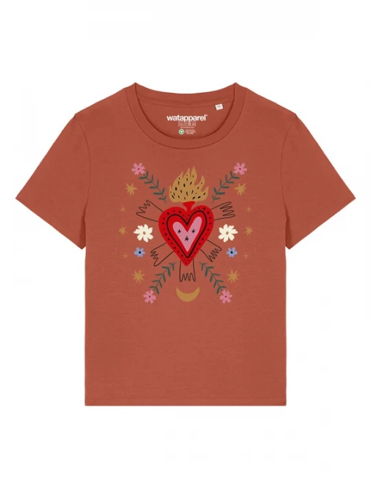 Foto van product Watapparel Shirt 'Love And Flex' kastanjebruin / spar / rosa / rood