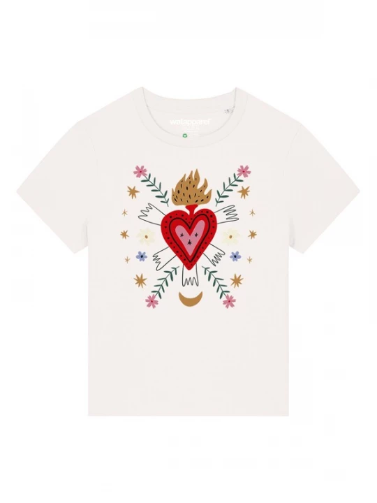 Foto van product Watapparel Shirt 'Love And Flex' sepia / smaragd / donkerrood / wit