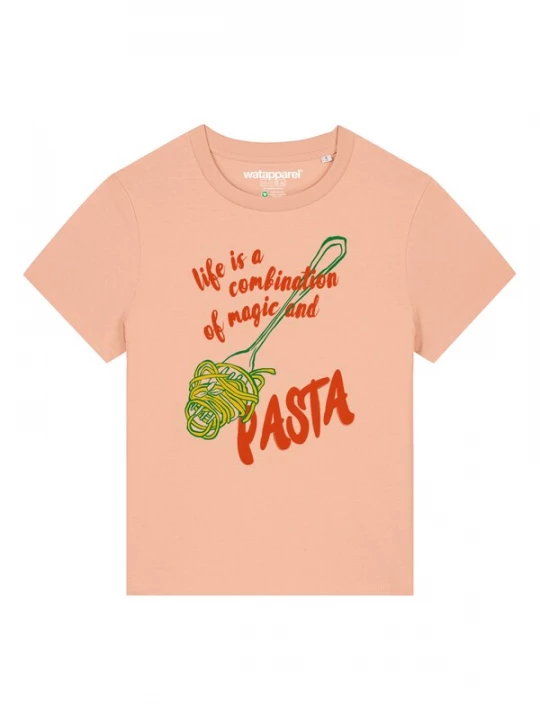 Foto van product Watapparel Shirt 'Magic And Pasta' geel / groen / abrikoos / kreeft