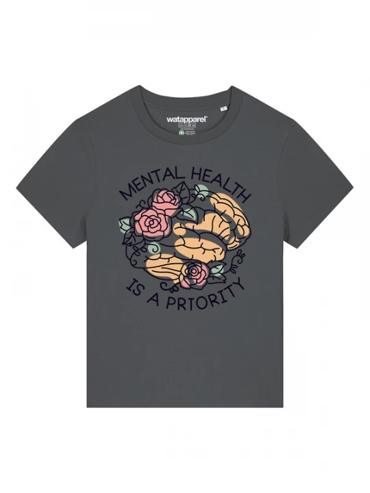 Foto van product Watapparel Shirt 'Mental Health' antraciet / mintgroen / pasteloranje / zwart