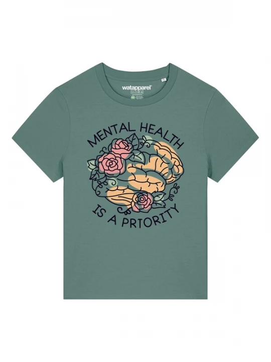 Foto van product Watapparel Shirt 'Mental Health' smaragd / abrikoos / rosa / zwart