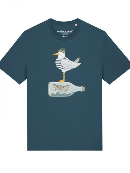 Foto van product Watapparel Shirt 'Möwe mit Hut' geel / grijs / petrol