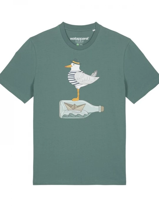 Foto van product Watapparel Shirt 'Möwe mit Hut' lichtgrijs / groen / oranje / wit