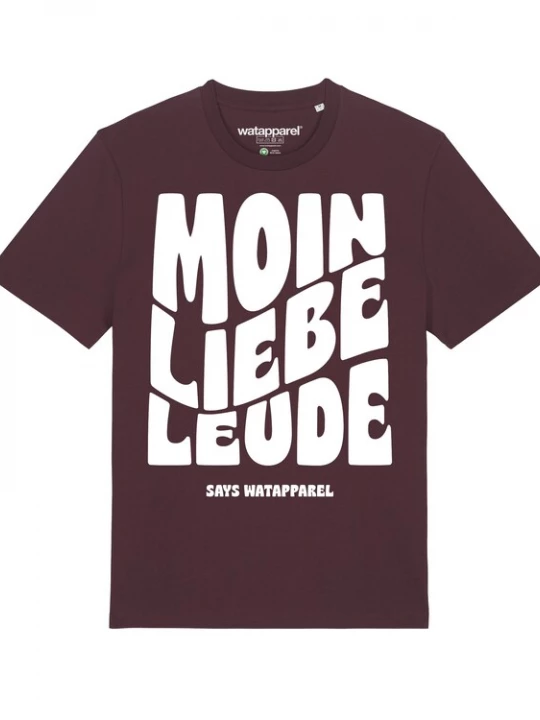 Foto van product Watapparel Shirt 'Moin liebe Leude' bordeaux / wit