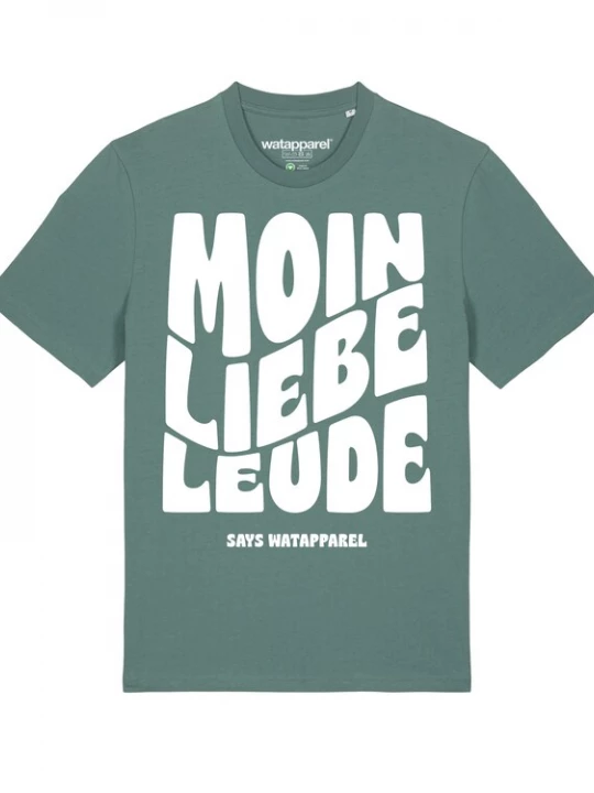 Foto van product Watapparel Shirt 'Moin liebe Leude' groen / wit