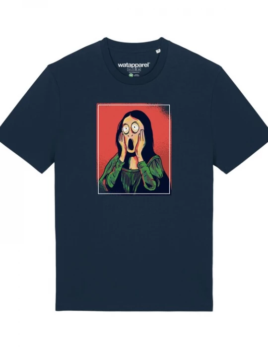 Foto van product Watapparel Shirt 'Mona Lisa Scream' beige / donkerblauw / groen / rood / zwart