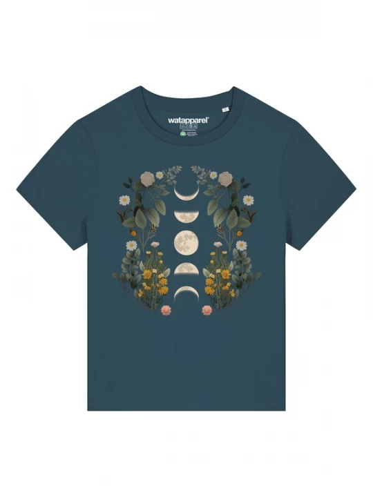 Foto van product Watapparel Shirt 'Moonphases & Flower' beige / geel / groen / petrol