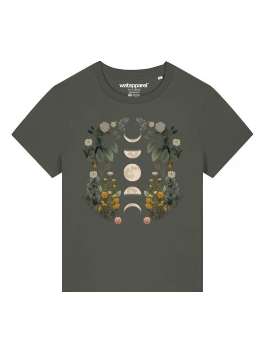 Foto van product Watapparel Shirt 'Moonphases & Flower' geel / greige / groen / olijfgroen