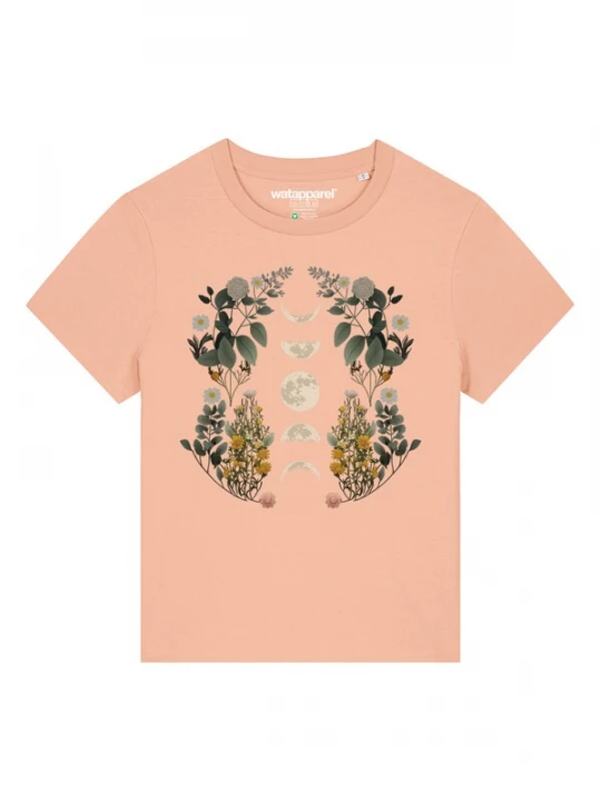Foto van product Watapparel Shirt 'Moonphases & Flower' mosterd / donkergroen / abrikoos / offwhite