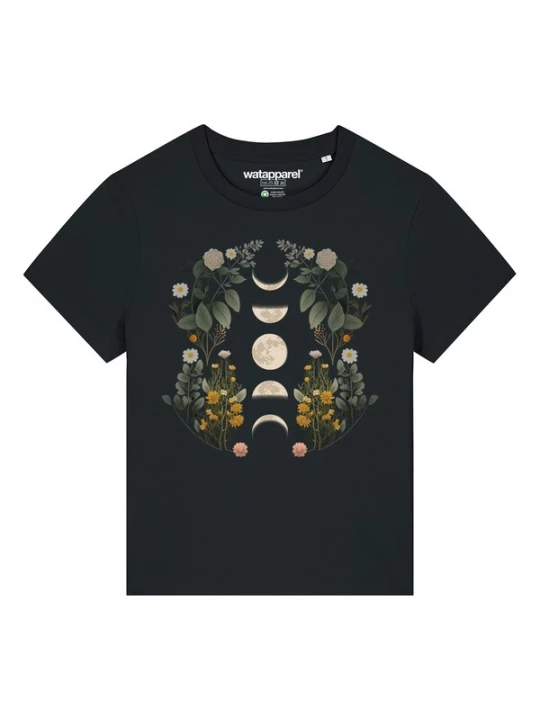 Foto van product Watapparel Shirt 'Moonphases & Flowers' beige / geel / donkergroen / zwart