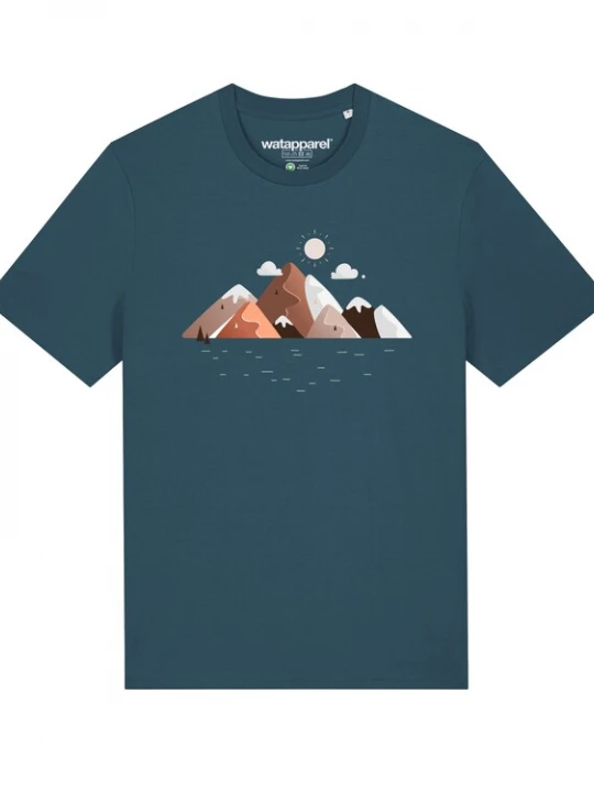 Foto van product Watapparel Shirt 'Mountains & Moon' beige / petrol / oranje / wit