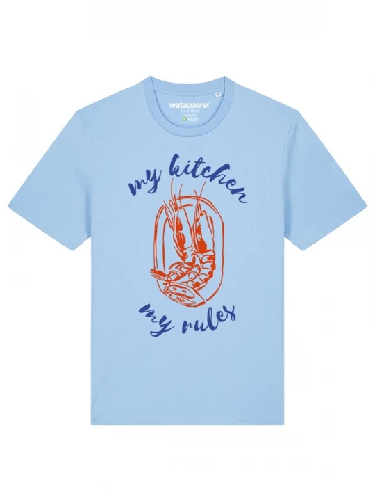 Foto van product Watapparel Shirt 'My kitchen my rules' blauw / lichtblauw / rood