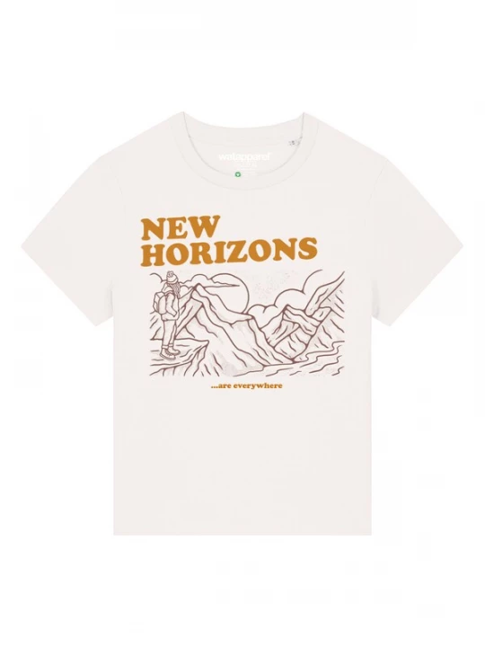 Foto van product Watapparel Shirt 'New horizons are everywhere' chocoladebruin / sepia / wit