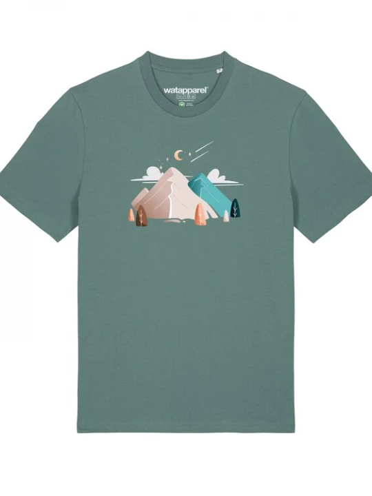 Foto van product Watapparel Shirt 'Night & Clouds' bruin / groen / smaragd / oranje / wit