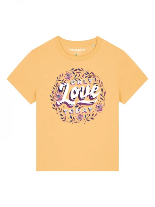 Foto van product Watapparel Shirt ' Only love today ' lichtgeel / gemengde kleuren