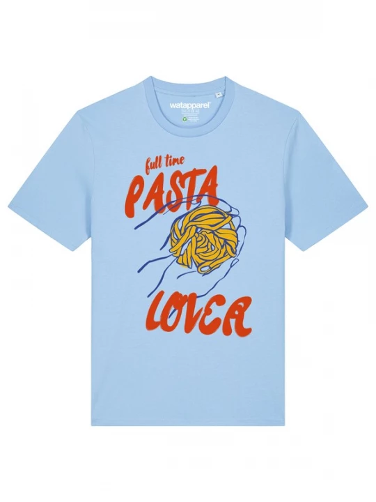 Foto van product Watapparel Shirt 'Pasta Lover' blauw / lichtblauw / mosterd / roestrood