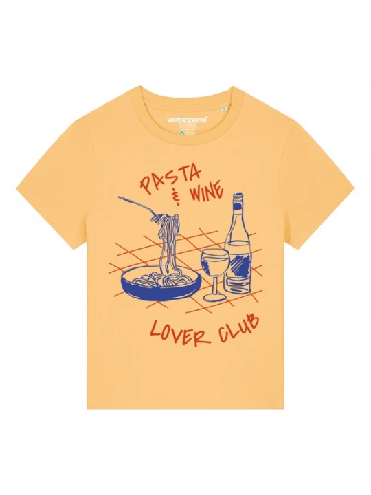 Foto van product Watapparel Shirt 'Pasta Lover Club' blauw / lichtgeel / rood