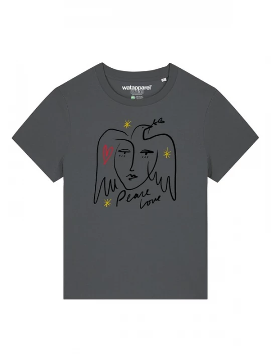 Foto van product Watapparel Shirt 'Peace Love' geel / antraciet / rood / zwart