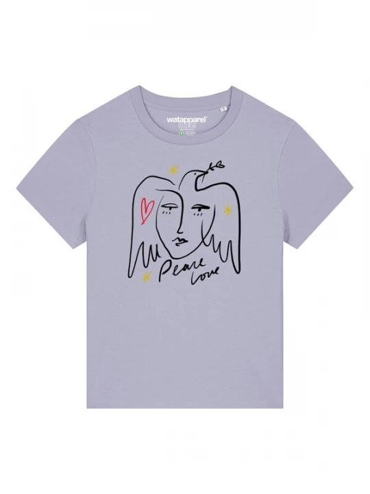 Foto van product Watapparel Shirt 'Peace Love' geel / lila / rood / zwart