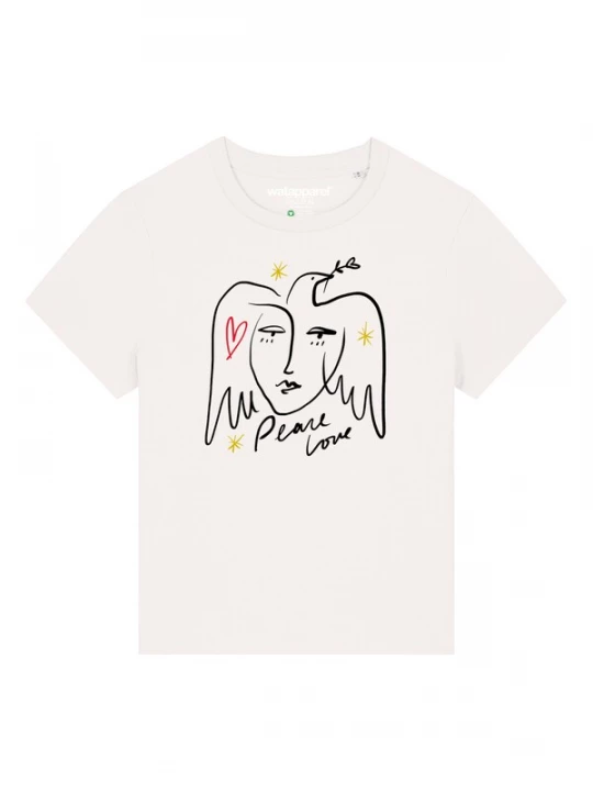 Foto van product Watapparel Shirt 'Peace Love' geel / rood / zwart / wit