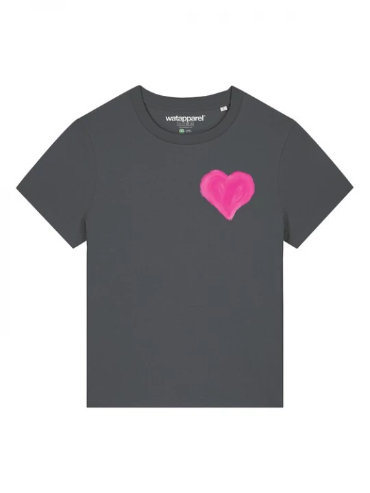 Foto van product Watapparel Shirt ' Pink Heart ' antraciet / pink