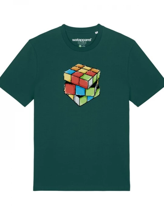 Foto van product Watapparel Shirt ' Pixel Zauberwürfel ' donkergroen / gemengde kleuren