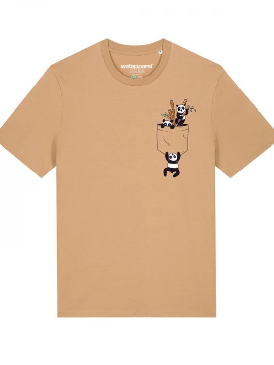 Foto van product Watapparel Shirt ' Pocket Pandas ' beige / zwart / wit