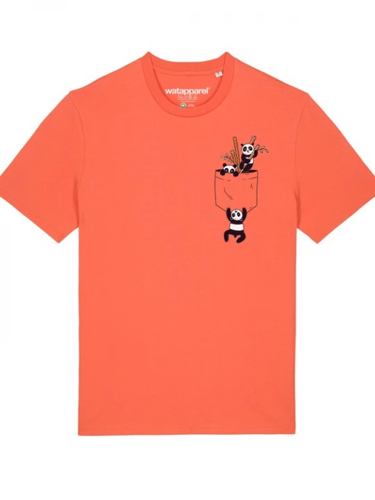 Foto van product Watapparel Shirt 'Pocket Pandas' bruin / oranje / zwart / wit