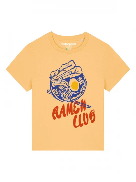 Foto van product Watapparel Shirt 'Ramen Club' blauw / geel / lichtgeel / rood