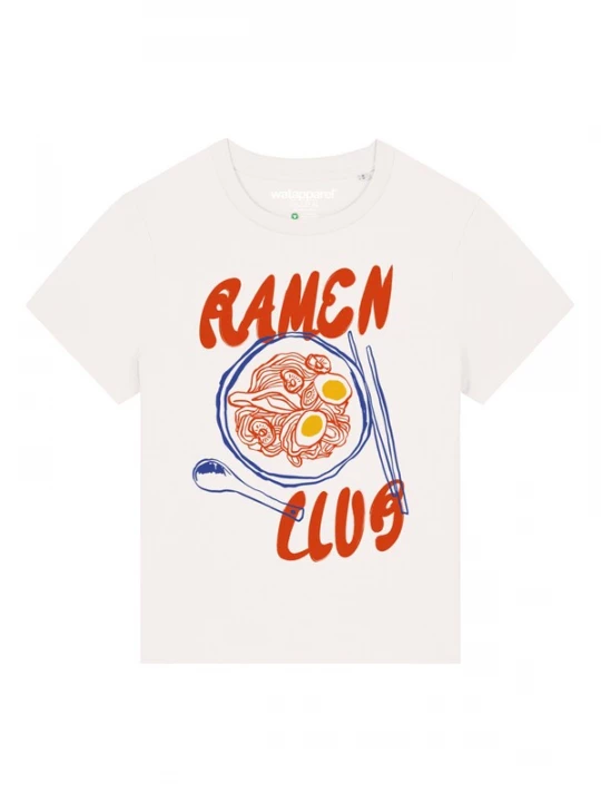 Foto van product Watapparel Shirt 'Ramen Club' blauw / geel / lichtrood / wit