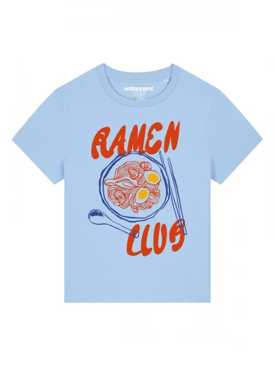 Foto van product Watapparel Shirt 'Ramen Club' blauw / lichtblauw / donkergeel / kreeft