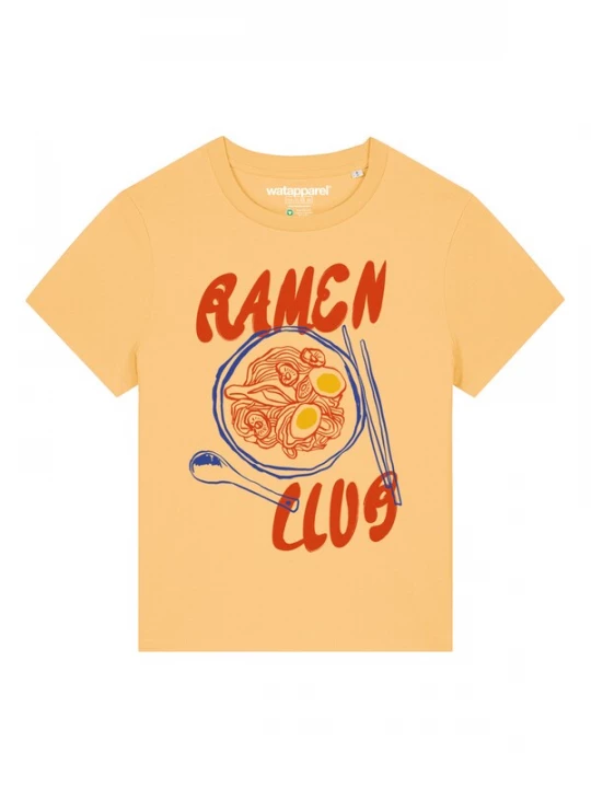 Foto van product Watapparel Shirt 'Ramen Club' donkerblauw / geel / citroen / robijnrood
