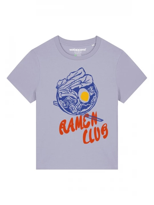 Foto van product Watapparel Shirt 'Ramen Club' donkerblauw / geel / sering / robijnrood